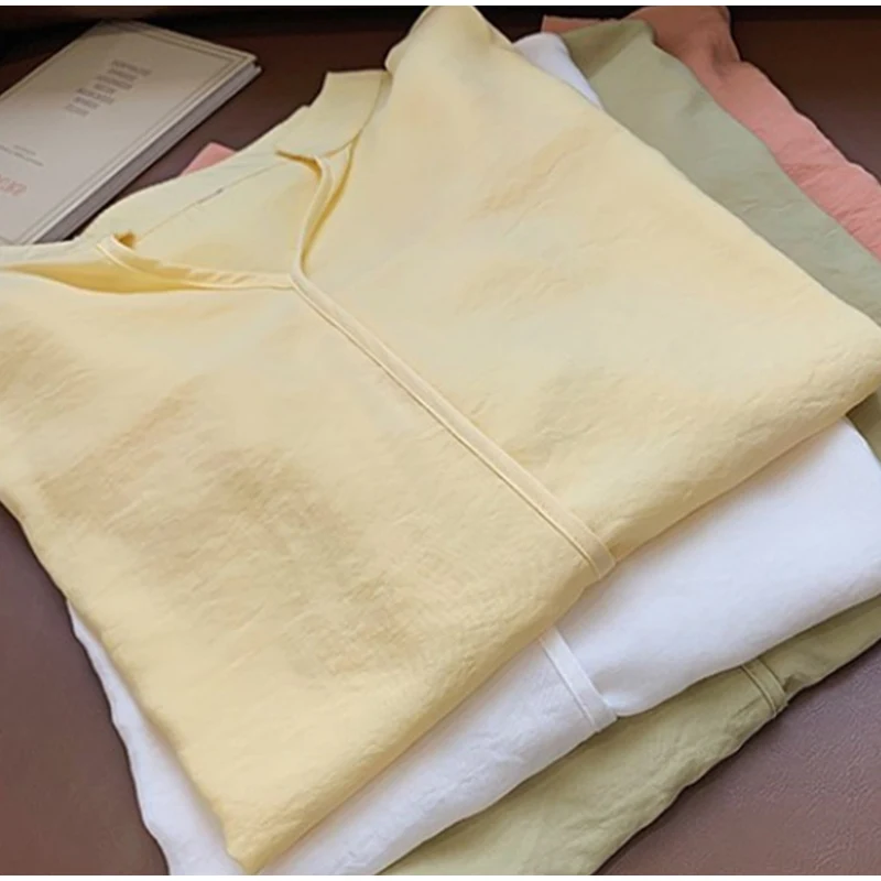 

Korean Style Elegant Blouse Women Plus Size Sweet Half Sleeve V-neck Blouses Female Summer Solid Fashion Loose Office Lady Tops