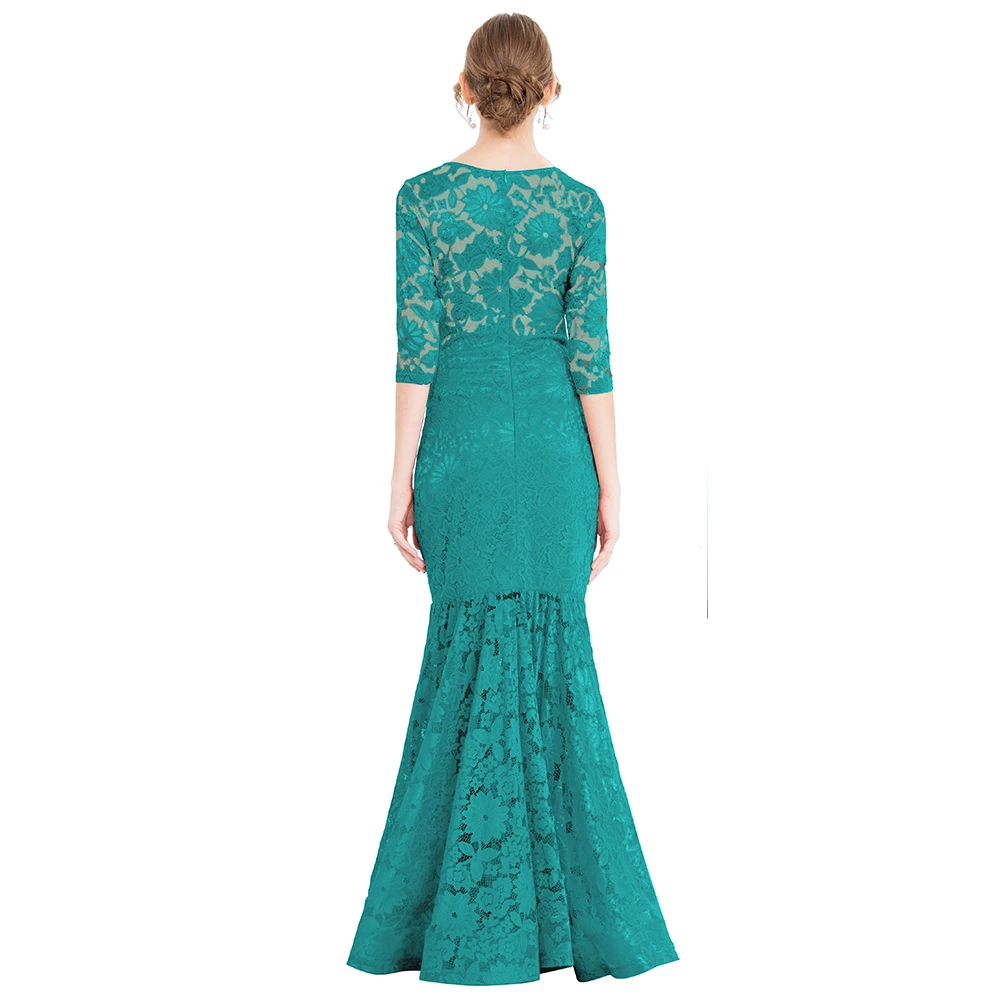 Женское кружевное платье с юбкой годе Angel fashions вечернее рукавом 3/4 круглым