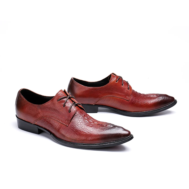 Мужская обувь из натуральной кожи красного вина Chaussure Homme Роскошная деловая в