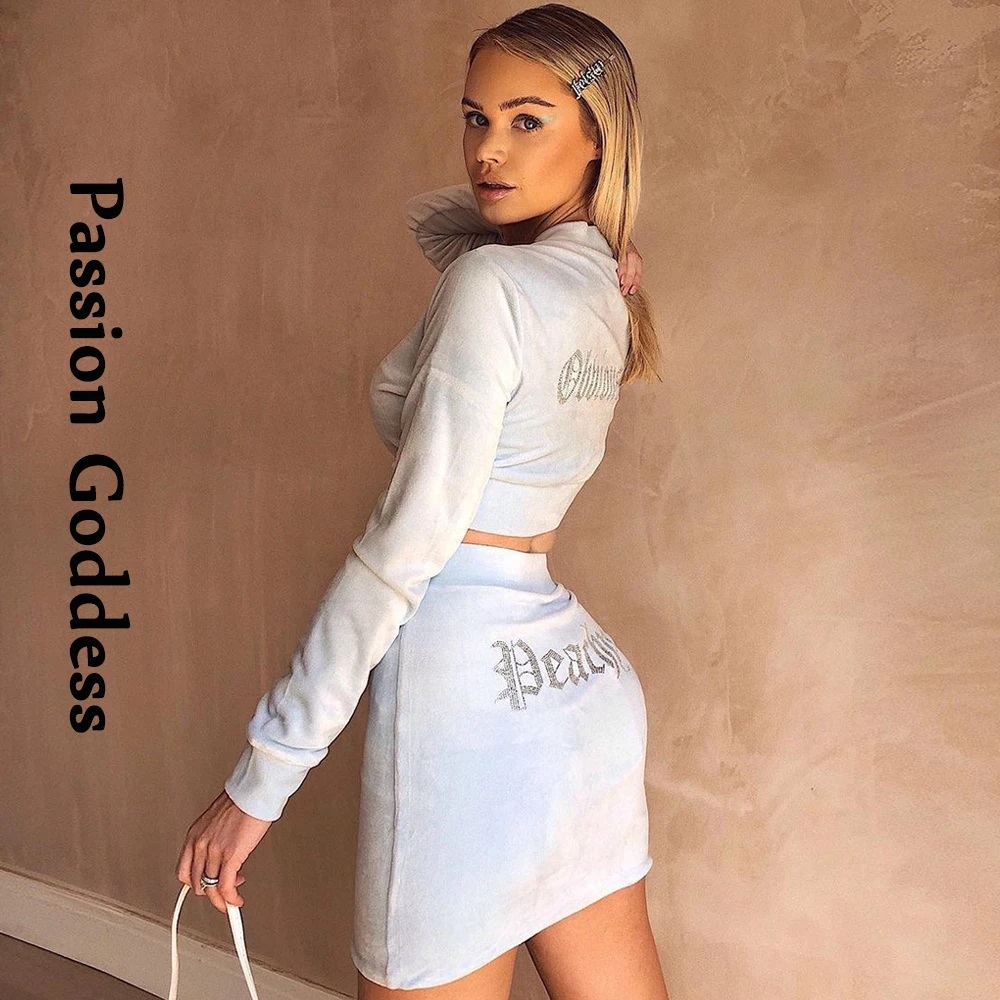 Вечерние женские 2 предмета комплект бархатной стразы с юбкой и футболкой одежды