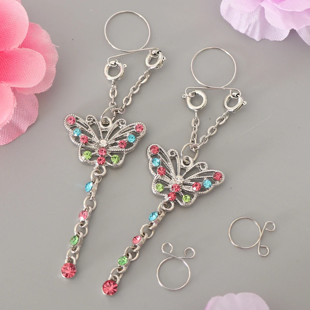 2 Pieces Nipple Rings + Alternative Small Butterfly Dangle Piercing | Jewelry