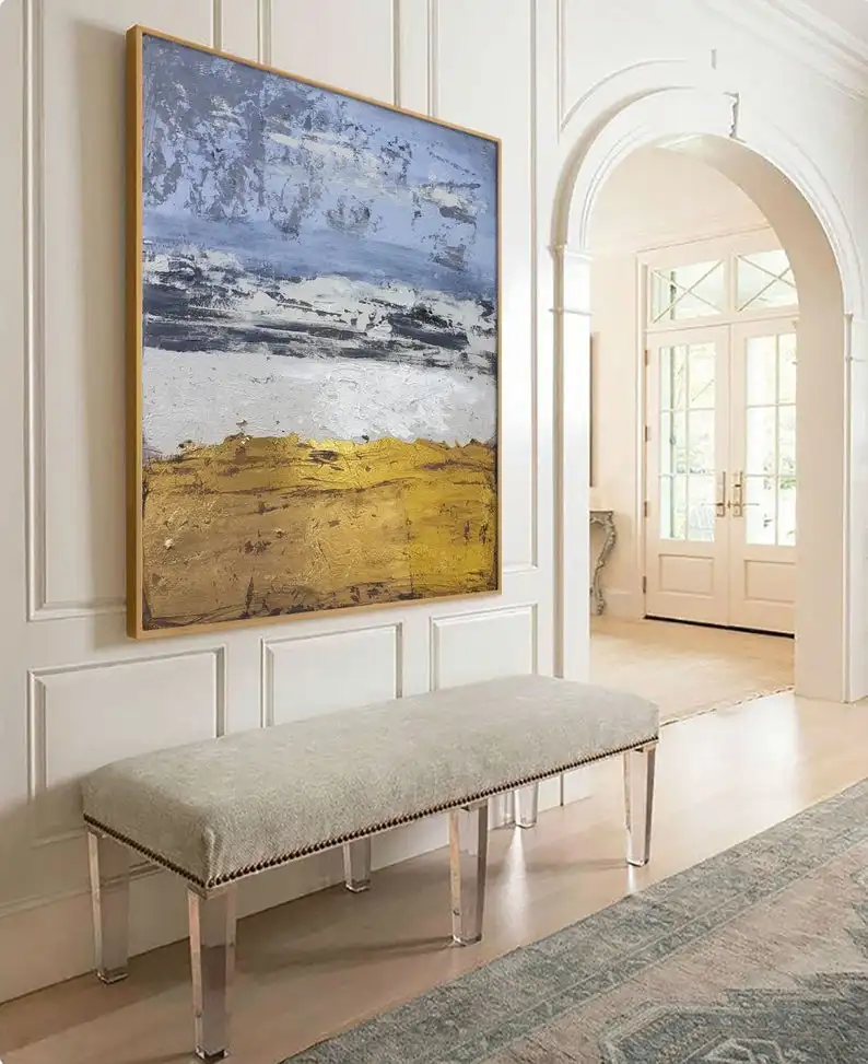 

Экстра большая картина на Стену Большой Золотой лист живопись пейзаж Картина акриловая живопись современное искусство синий Большой абстр...