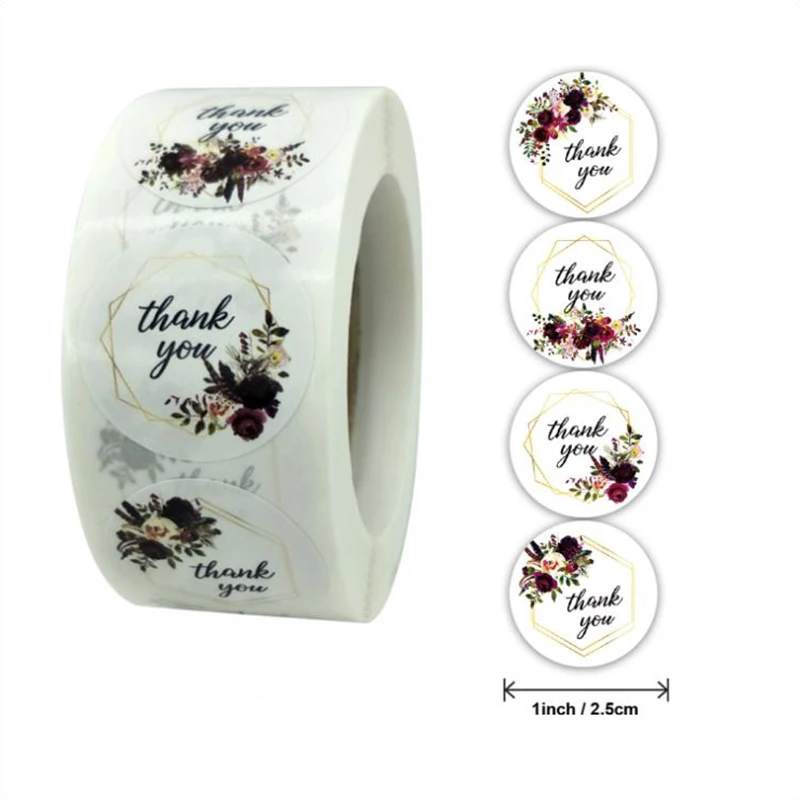 

500PCS Round Dark Color Thank You Stickers Labels Paper Sticky Sticker Decoration Scrapbook Sealing Stationery Supplies