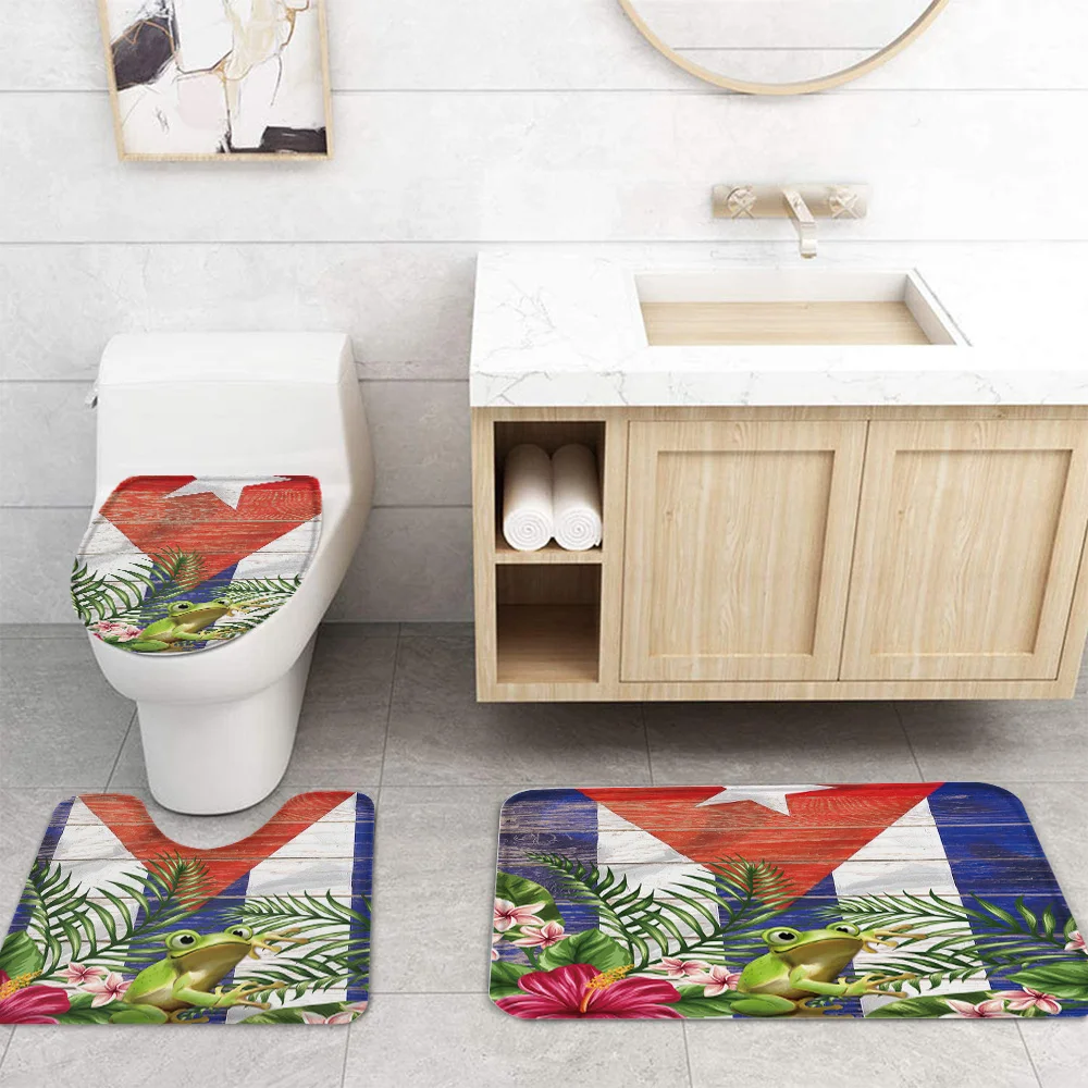 Пуэрто-Рико Флаг Лягушка Цветок Винтаж деревянный Душ наборы занавесок