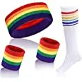 

Радужный Браслет, повязка на голову с полосатыми высокими носками, комплект повязок на запястье, повязки на голову для мужчин и женщин, спорт, фитнес, йога