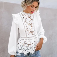 new women floral lace blouses boho long sleeve white top ladies ruffle hollow out shirt elegant blouse summer streetwear s xl