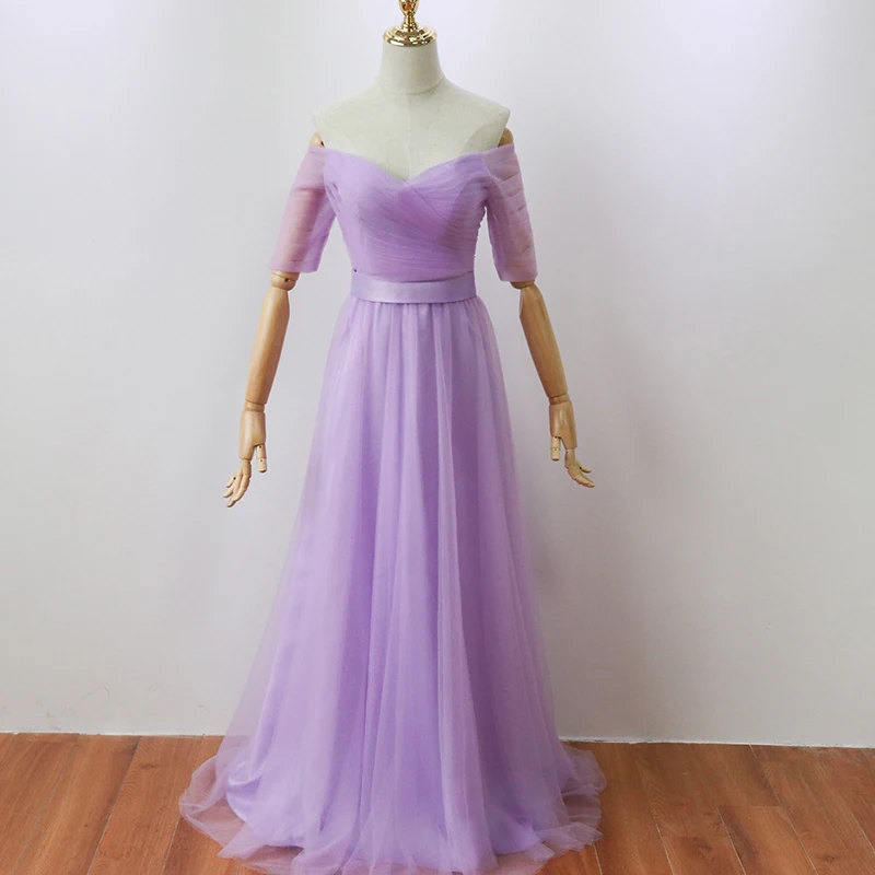 Платье для подружки невесты свадебное длинное фиолетовое Тюлевое платье с V