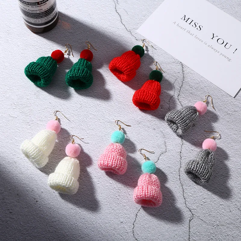 

2020 New Fashion Women's Earrings Hand-knitted Christmas Hat All-match Drop Dangle Earrings for Women Wedding Party Jewelry Gift