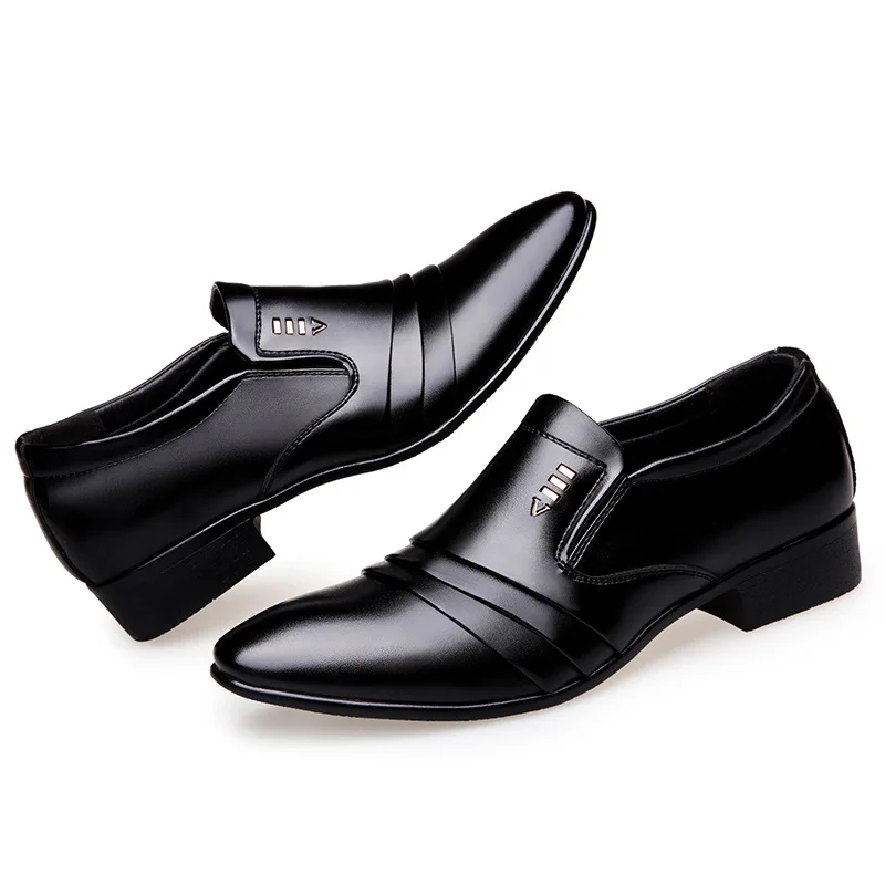 

Luxury Brand PU Leather Fashion Men Business Dress Loafers Pointy Black Shoes Oxford Breathable Formal Wedding Shoes