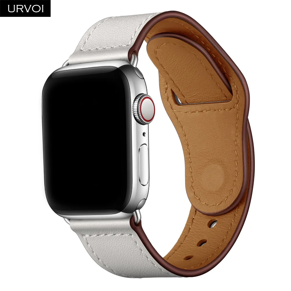 URVOI ремешок для apple watch серии 5/4 3, 2, 1, ремешок для наручных часов iWatch, большие размеры 40-44 мм спортивный ремешок из натуральной кожи Swift Pin& tuck ручной работы
