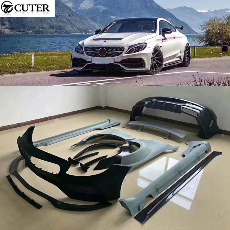 W205 C63 PD стиль Широкий комплект кузова FRP из углеродного волокна передний бампер