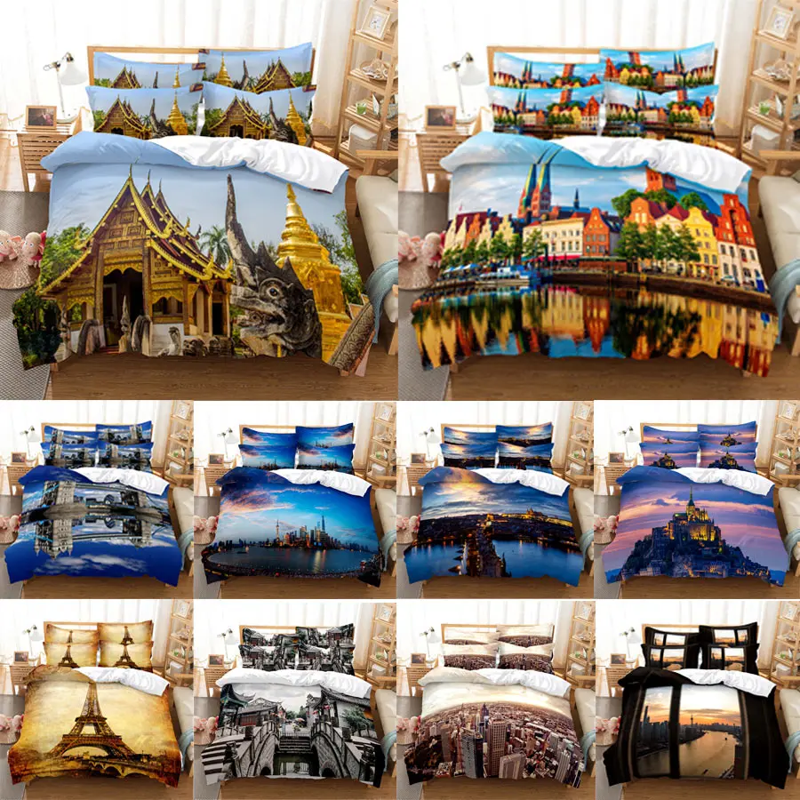 

Building Bed Set 3D HD Quilt Cover Duvet Pillow Case Linen King Full Queen Twin Single Double 3PCS 2PCS Children Adult
