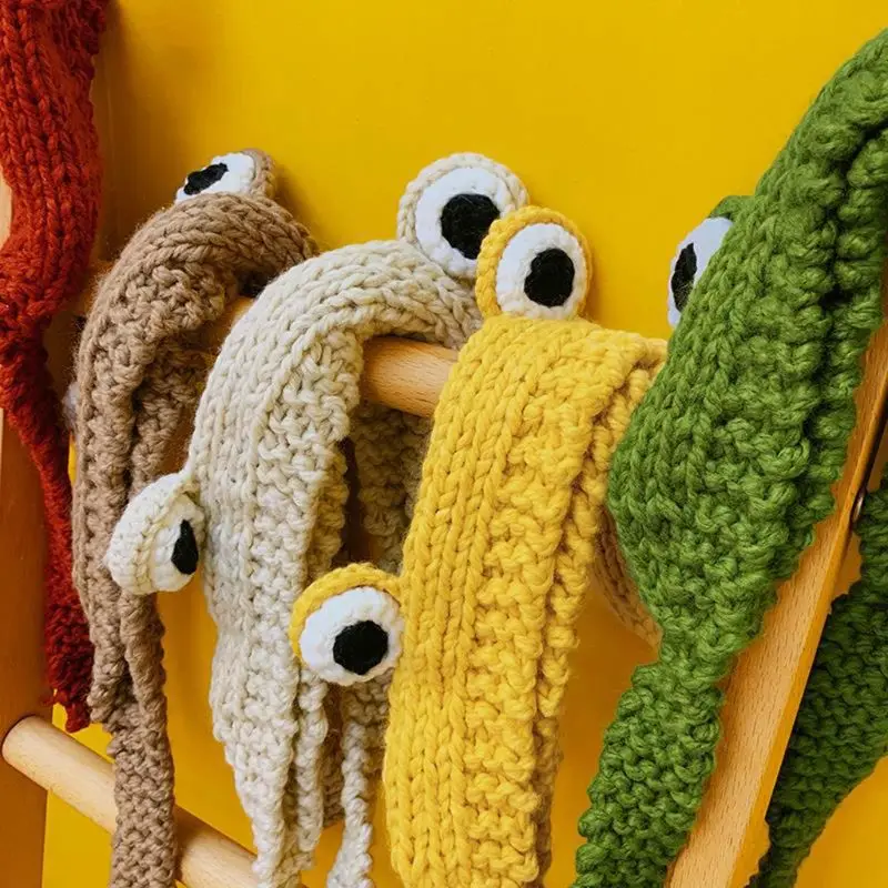

Women Men Cute Frog Eyes Weave Knitted Skullies Beanie Hat Solid Color Chunky Crochet Harajuku Winter Warm Earflap Cap Photograp
