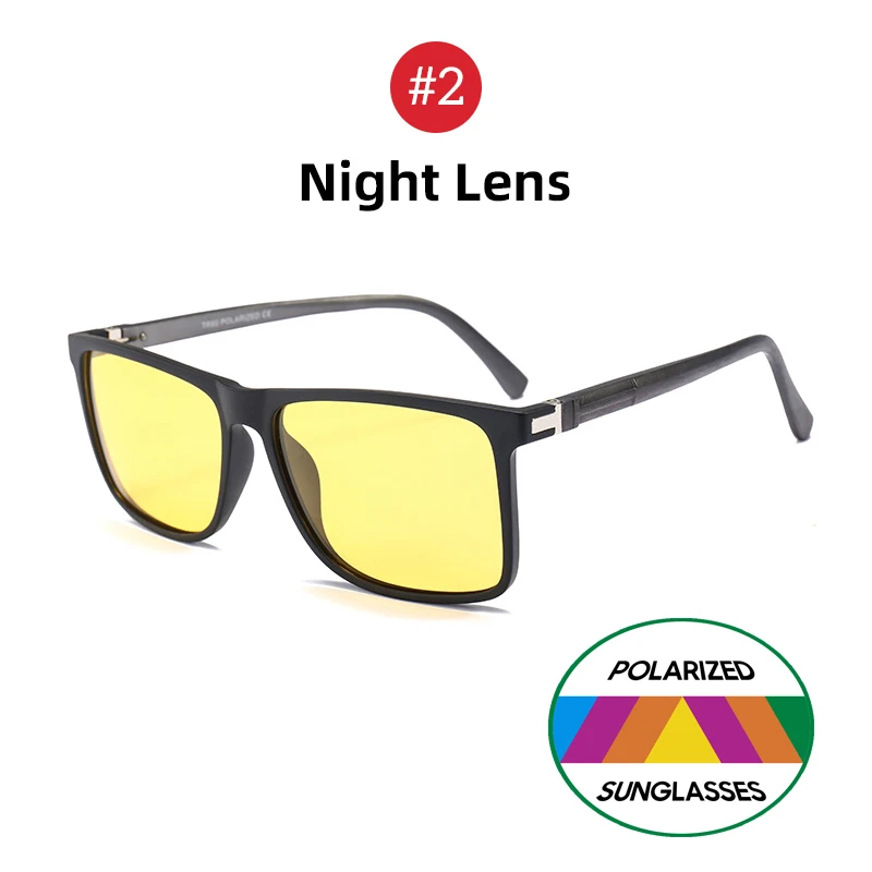 2 Night Lens VIVIBEE мужские улучшенные фотохромные солнцезащитные очки TAC поляризованные TR90 светильник квадратная оправа переходные линзы цвета солнцезащитные очки для вождения - Цвет линз: 2 Night Lens