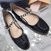 spring crystal flats woman black silver patent leather rhinestone buckle flat shoes women luxury brand shoes