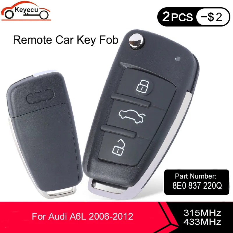 KEYECU для Audi A6L 8E0837220Q 315/ 433 МГц с 8E чип P/N: 8E0 837 220Q R флип ключ 3 кнопки дистанционный