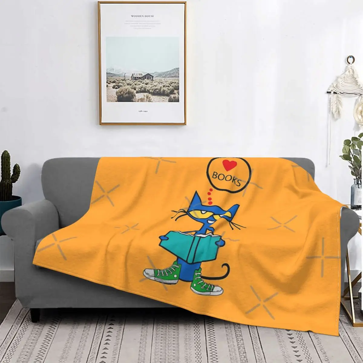 

Pete The Cat-Manta de muselina a cuadros para el доме, edredones a cuadros para cama, manta para пикник, colcha para libros de
