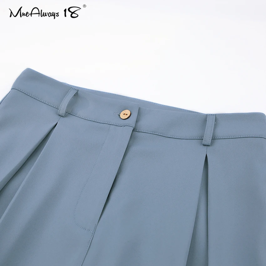 

Mnealways18 Vintage Plain Blue 2 Piece Sets Women Loose Shirts And Wide Leg Pants Office Work Suits Trousers Sets Female Spring