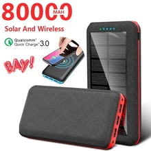 80000mAh Wireless Portable Fast Charger Solar Power Bank with LED Light Triple USB Ports Power Bank For Xiaomi Samsung Iphone13