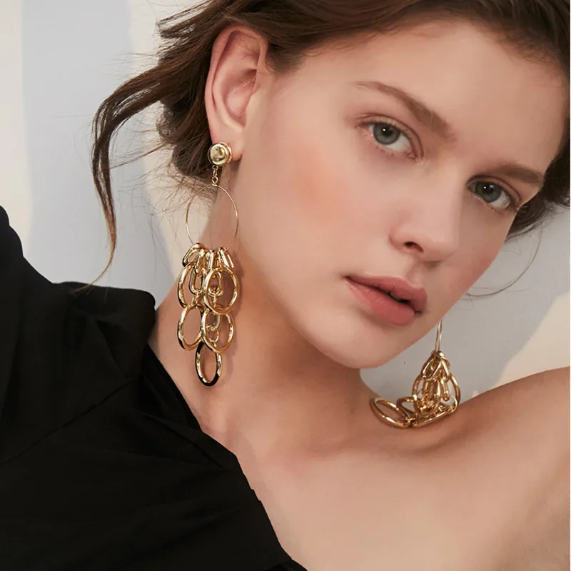 WKOUD EAM женские круглые металлические большие серьги висюльки очаровательные