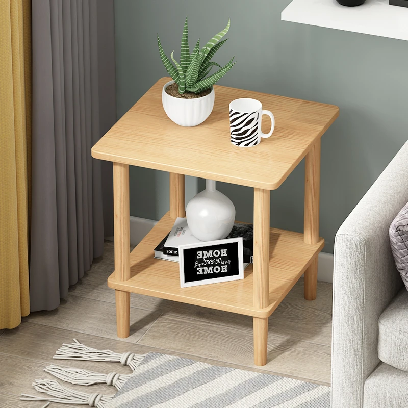 Solid wood bedside table simple modern small tea square sofa side cabinet in living room |