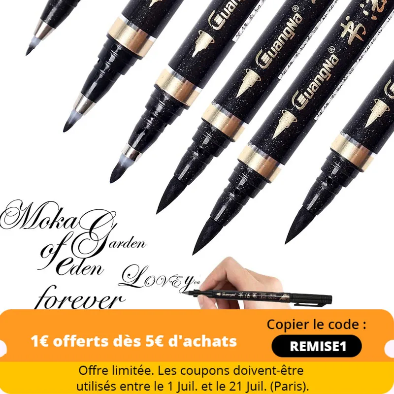 Calligraphy Pen - Reastar 6 Pcs Black Brush Marker Pen Hand Lettering Pens - for Lettering, Beginners Writing, Signature