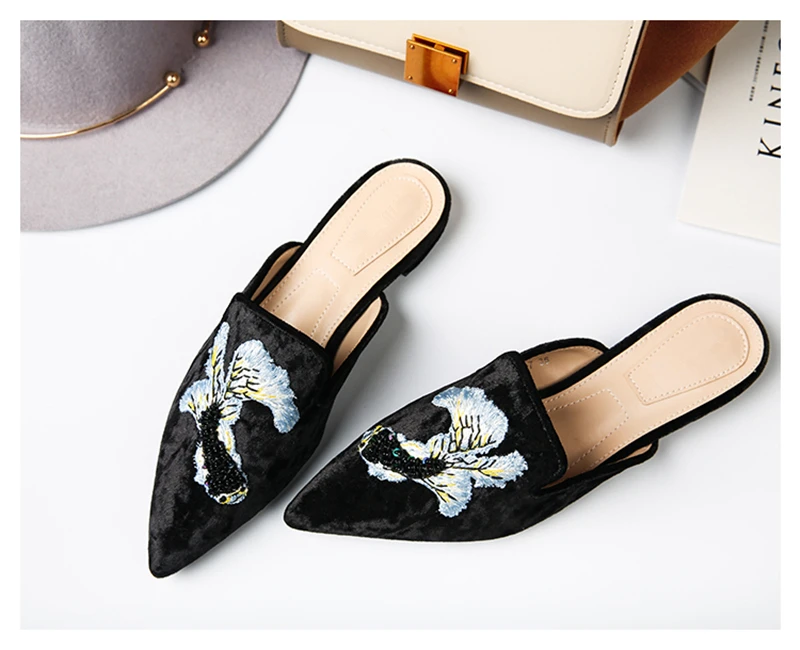 Женские лоферы бархатные Лоферы без застежки с открытой спиной домашние туфли