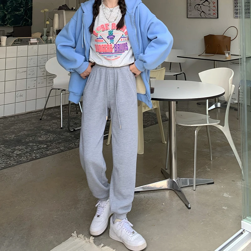 

2021 New Jogging Sweatpants Women Baggy Gray Women's Fashion Sports Pants Korean Wide Tracksuit Pants