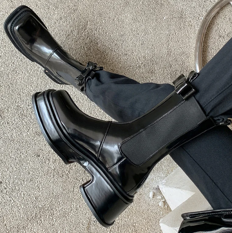 Modern Boots New Women's Autumn and Winter Round Head Side Zipper Lace Up Middle Leg Gothic Boot Platform Kawaii Botas Mujer