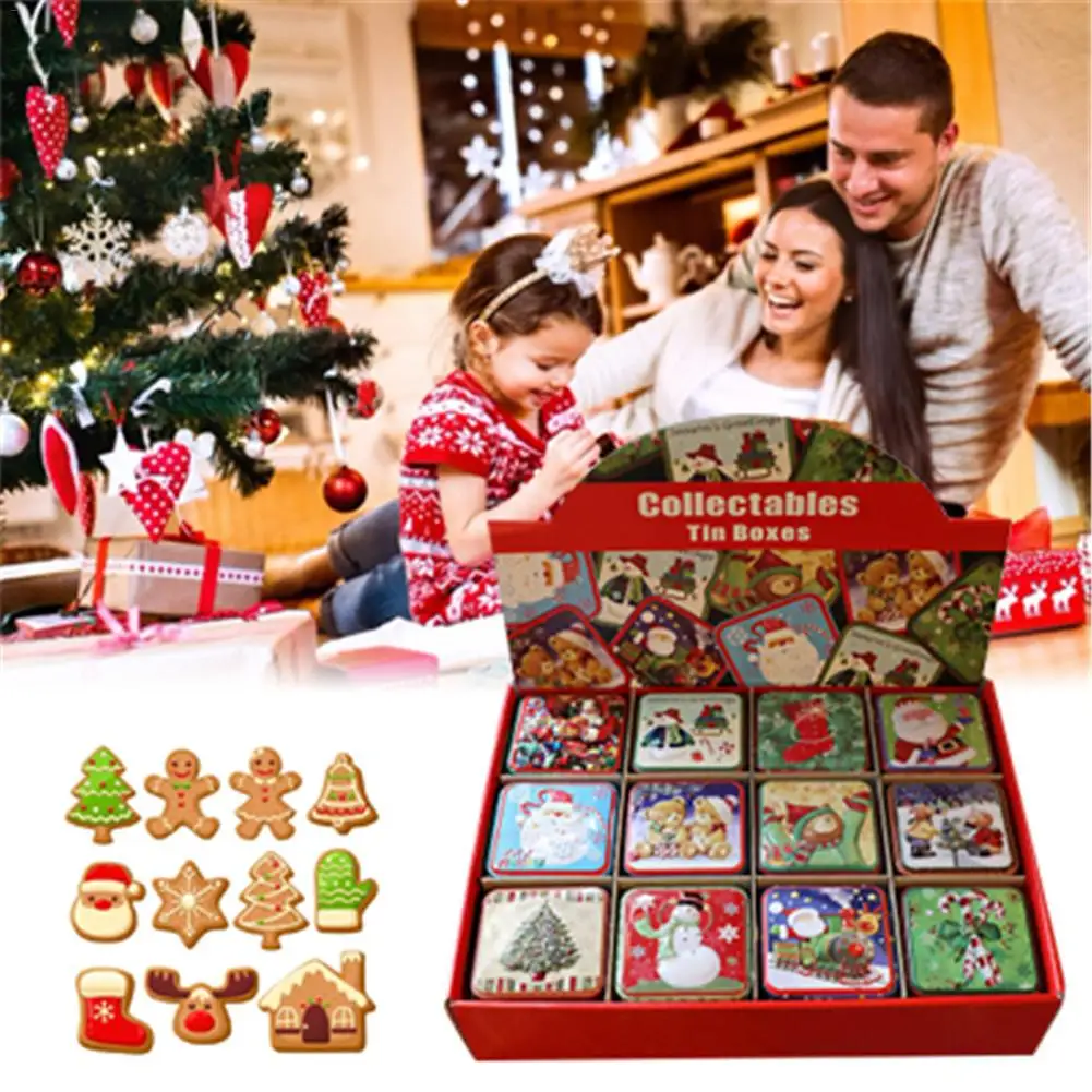 12 шт. Рождественская маленькая квадратная коробочка жестяная упаковка