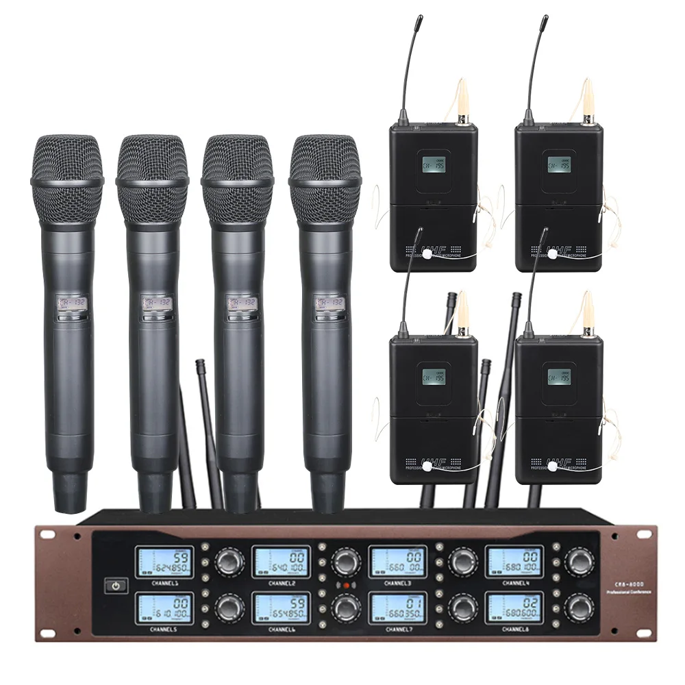

Professional wireless microphone 8 channel lavalier condenser microphone school lecture church stage microphone