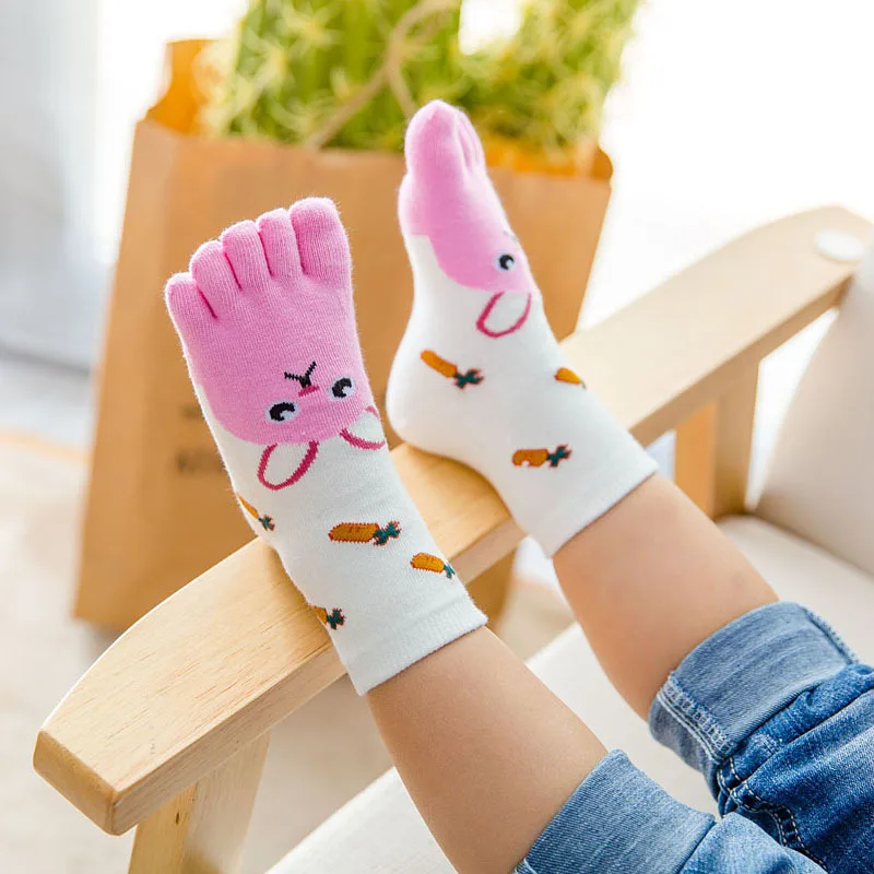 5 Pairs Kawaii Toddler Kids Cotton Socks with Toes Novelty Cute Animal Food Five Finger Socks Children Baby Boys Girls Toe Socks