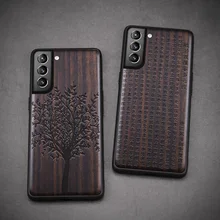 Carveit For Samsung S21 Plus Ultra Wood Cases iPhone 13 11 12 Pro Mini SE 2020 7 8 Plus XR XS Max Wooden Ebony Shell Phones Hull