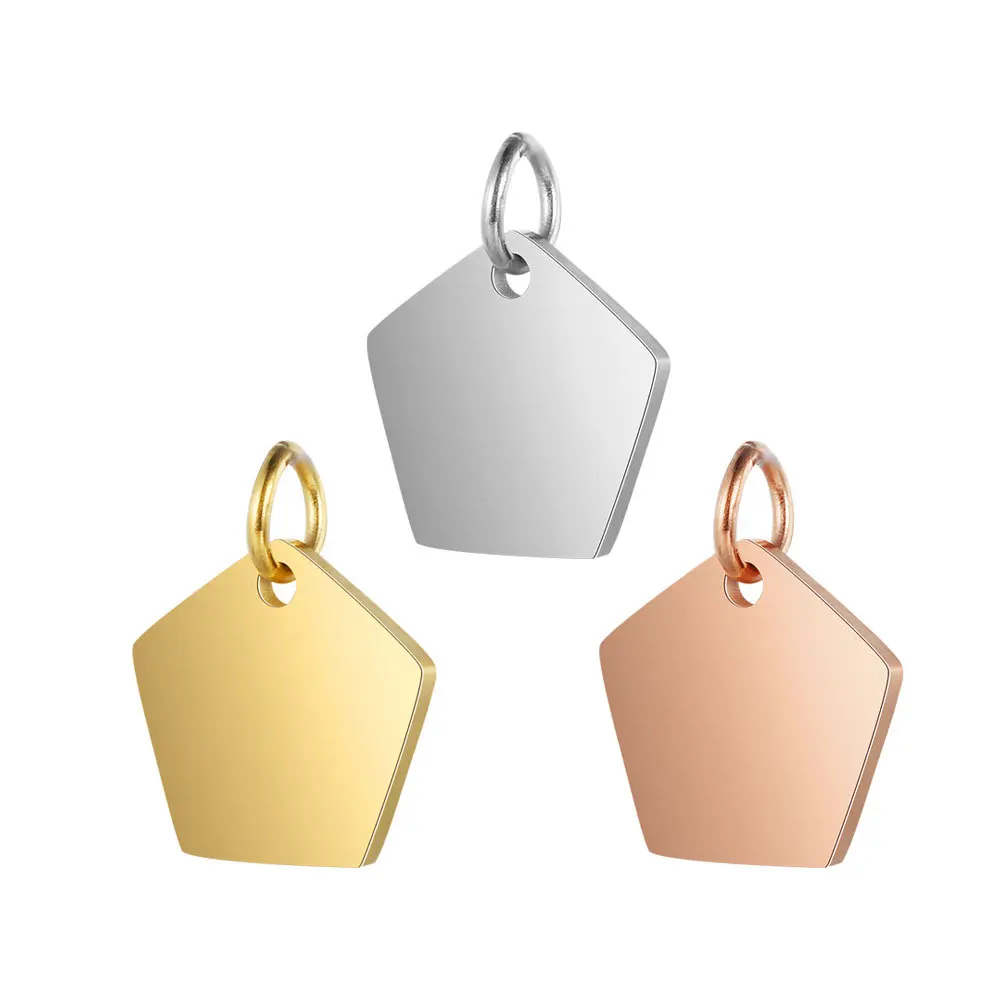 

100% Stainless Steel Blank Pentagon Tag Charm For Engrave Metal Tag Mirror Polished Wholesale 10pcs