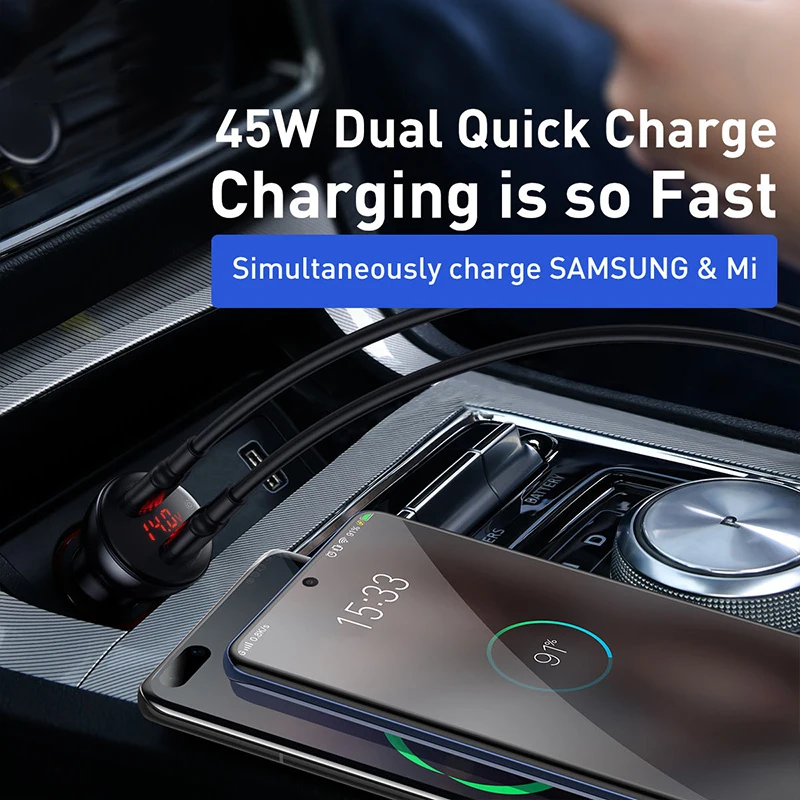 Baseus 45W Car Charger Dual USB Cigarette Lighter Support SCP QC3.0 Fast Charging Auto Accessories For iPhone Huawei|Зажигалка| |