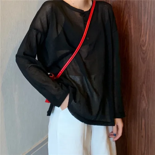 Укороченные топы с длинным рукавом Солнцезащитная рубашка пуловер Корейская