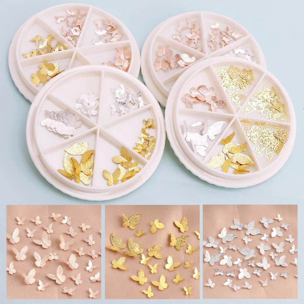 

1pcs nail art butterfly jewelry golden silver three-dimensional metal frosted nail art