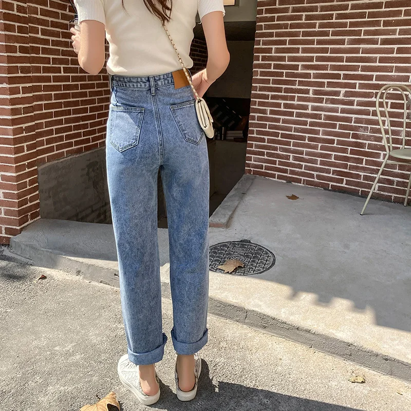 

TongSiHai Jeans Women High Waist Straight Wide Leg Pants Ladies Girls Students Loose Cotton Denim Full-length Vaqueros Mujer