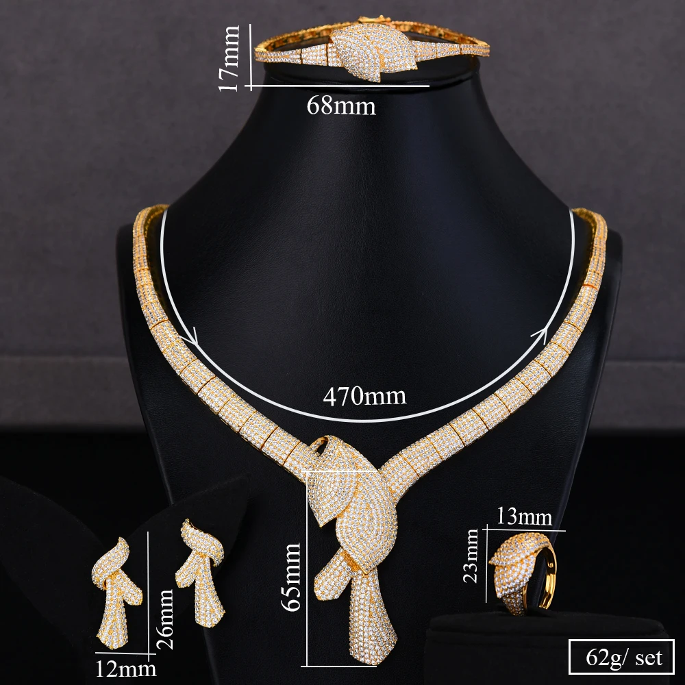 

missvikki Romantic Bridal Wedding Luxury 4PCS Earrings Necklace Bracelet Ring Jewelry Set for Women Engagement Daily Jewelry