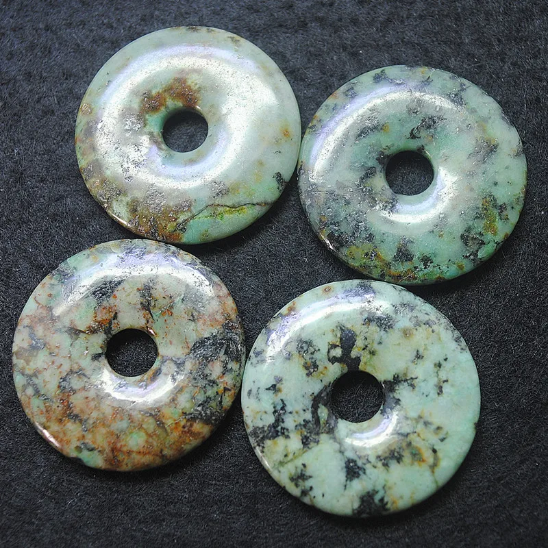 african turquoise 5 шт. натуральный драгоценный камень формы пончика Роза кварт Вишня кварц унакит Жассе Лапис flourite хрустальные бусины рок tige глаз 30 мм - Цвет: african turquoise