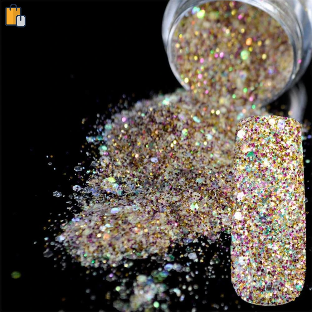 

1 коробка смешанный цветной Блеск Блестки пыль маникюр Дизайн ногтей порошок украшения W09