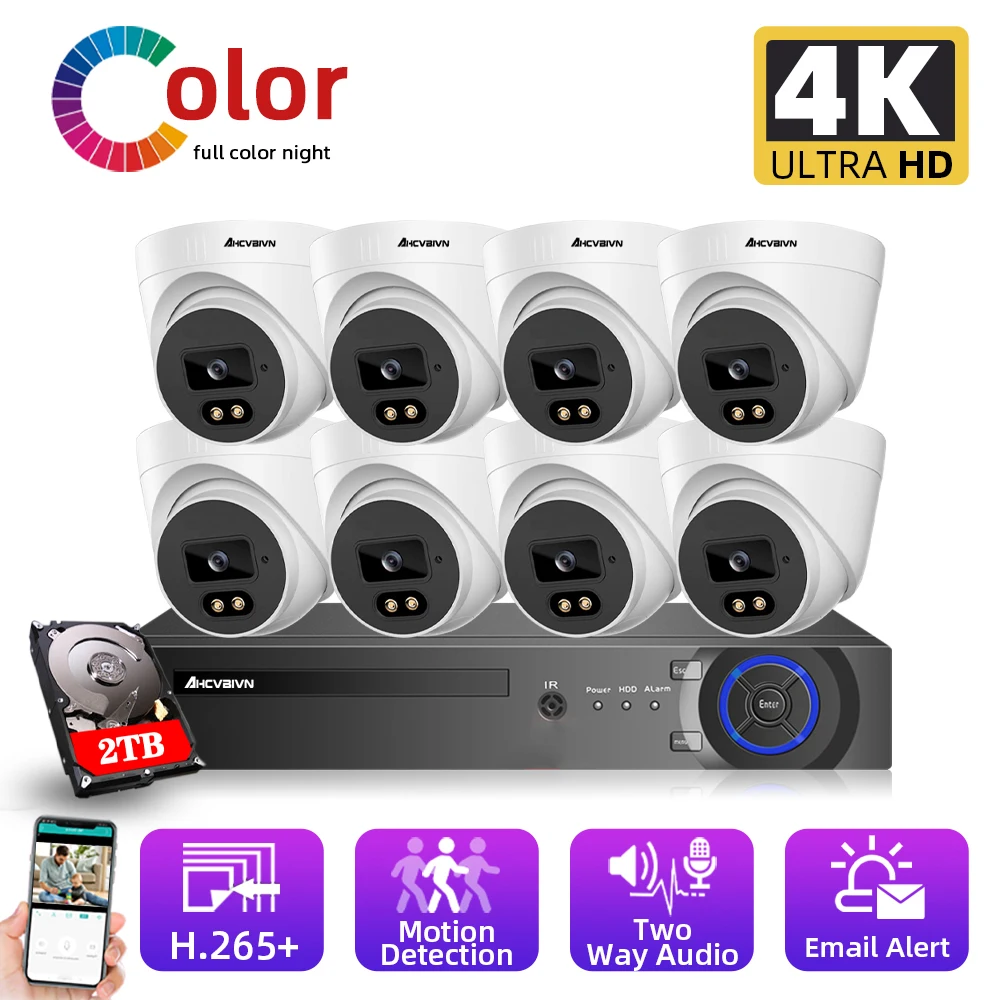

Ip-камера видеонаблюдения HD, 8 Мп, 8 камер, 8 каналов, 4 к, POE