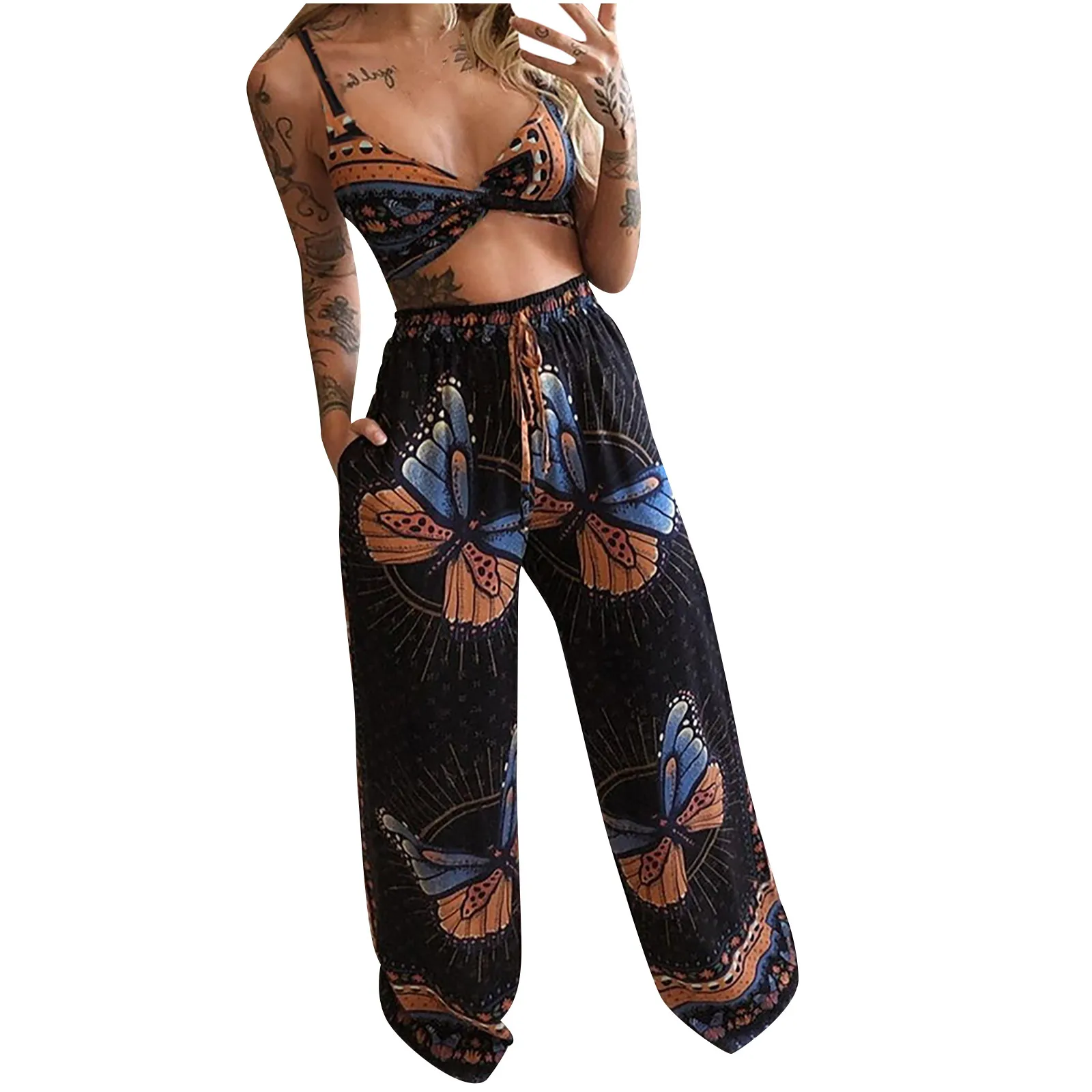 

2 шт. Комплект женский сексуальный одежды для йоги кроп Топ, повседневная майка топ + длинные штаны комплект из 2 предметов, комплекты с легги...