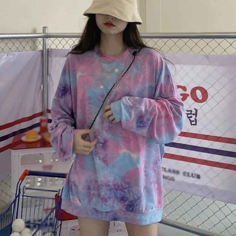 

Loose T Shirt Women Spring Autumn Casual Tie Dye Long Sleeve O Neck T Shirts Women's Clothing Tops