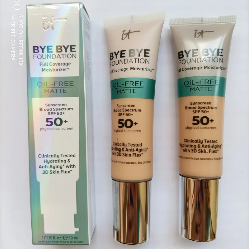 

NEW It Cosmetics Bye Bye Foundation Full Coverage Moisturizer Oil Free Matte Sunscreen Broad Spectrum Face Concealer SPF50 30ML