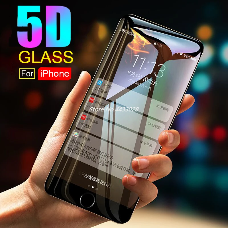 Защитное стекло закаленное 5D с полным покрытием для IPhone 6 6S 7 8 Plus X Xs Max XR 11 Pro 2019 9 9H