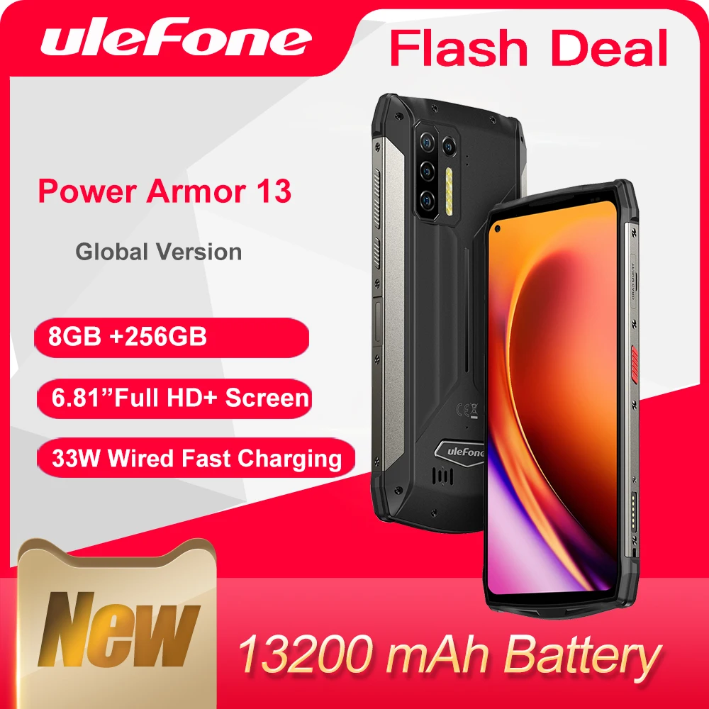Перейти на Алиэкспресс и купить Ulefone Power Armor 13 13200 мАч Защищенный смартфон Прочный телефон 256 ГБ Android 11 Водонепроницаемый смартфон 6,81”Глобальная версия Мобильные телефоны NFC ...
