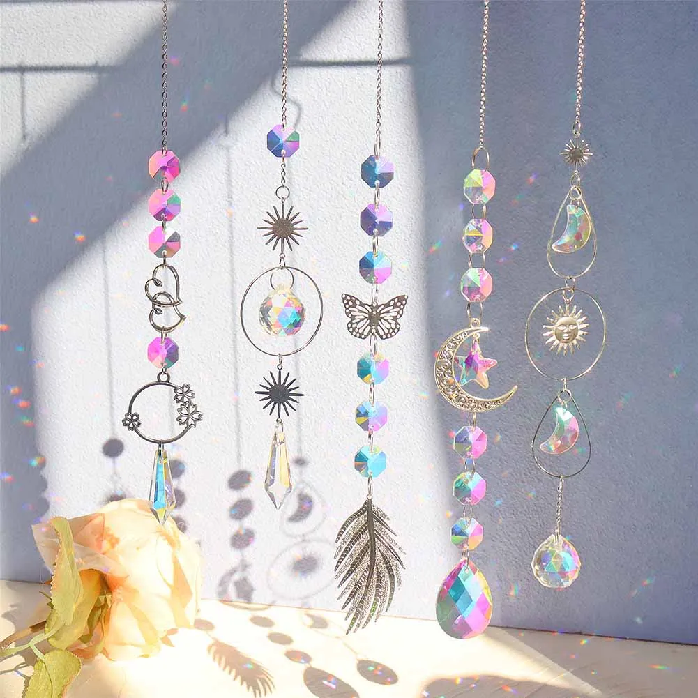 

Crystal Wind Chime Star Moon Sun Pendant Dream Sun Crystal Wind Chime Hollow Star Moon Garden Window Home Hanging Pendant