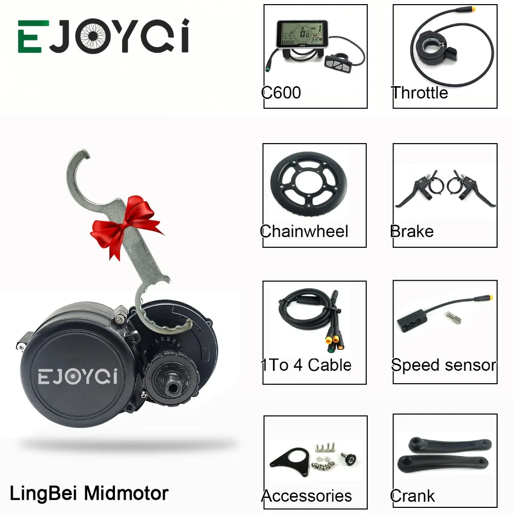 EJOYQi LingBei Mid Motor, фара для электровелосипеда в середине привод Электрический велосипед Мотор 36В 500W 48V 500W светильник Функция, фара для электровелосипеда в середине двигатель комплект для велосипеда