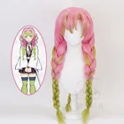 Demon Slayer Косплей костюмы Kanroji Mitsuri косплей парик для девочек женщин длинные Розовые Смешанные зеленые косы вечерние волосы + бесплатная шапочка для парика